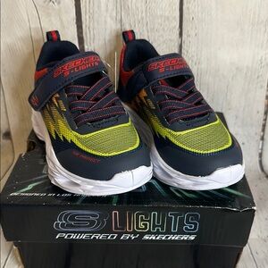 Skechers Kids' S-Lights Navy and Yellow Shoes